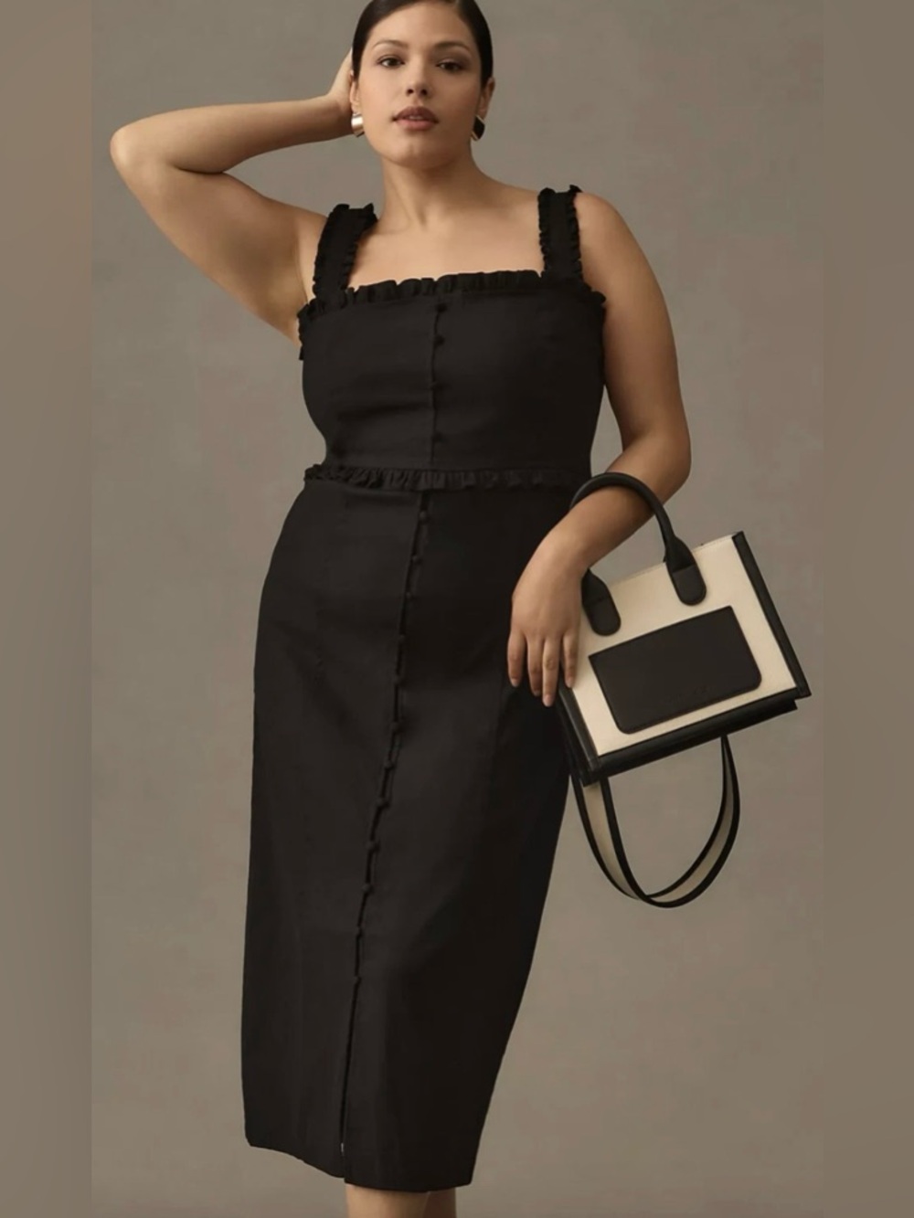 Anthropologie The Linden Slim Black Square-Neck Sleeveless Midi Dress Size 1X
